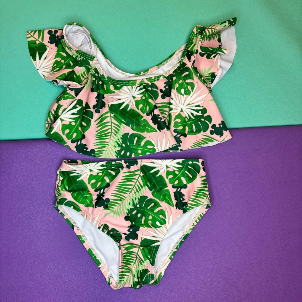 Disney Parks Mickey Mouse / Tropical Leaf Print‎ Kids Swim Set Size 4